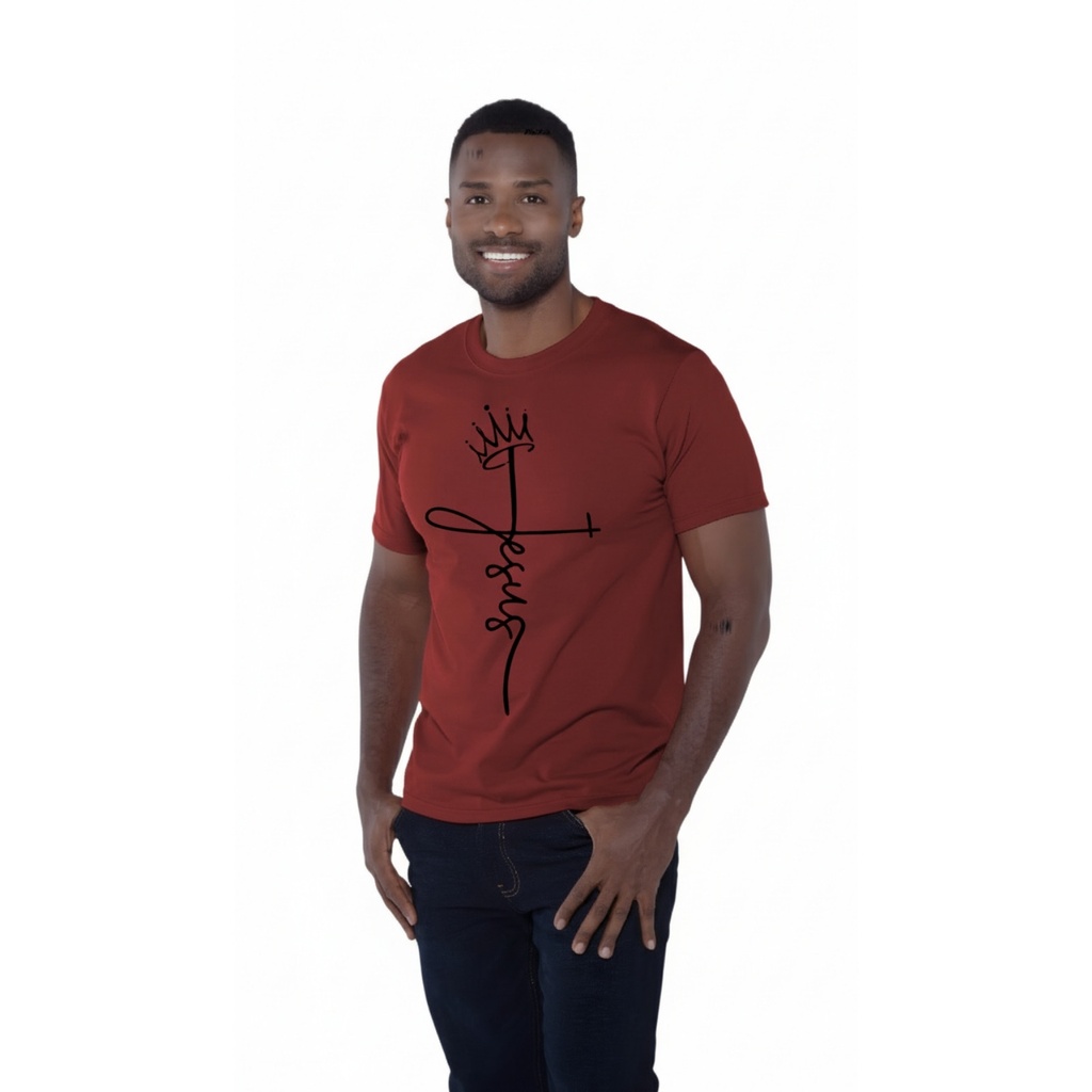 Playera CR/MC Estampada CRUZ TEXTO JESUS