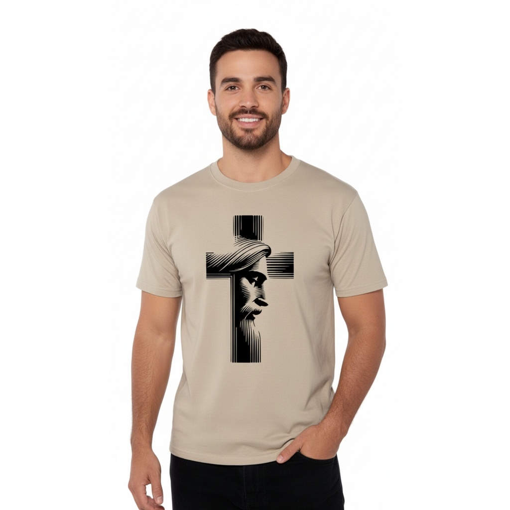 Playera CR/MC Estampada CRUZ IMAGEN JESUS